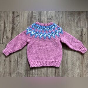 Vintage handmade knitted knit Pink Blue white fairisle girl baby toddler Sweater